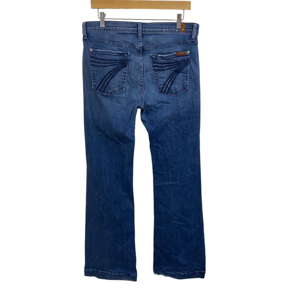 7 For All Mankind Dojo Flare Women's Jeans Medium Wash Denim Whiskers Size 32 - Picture 1 of 10